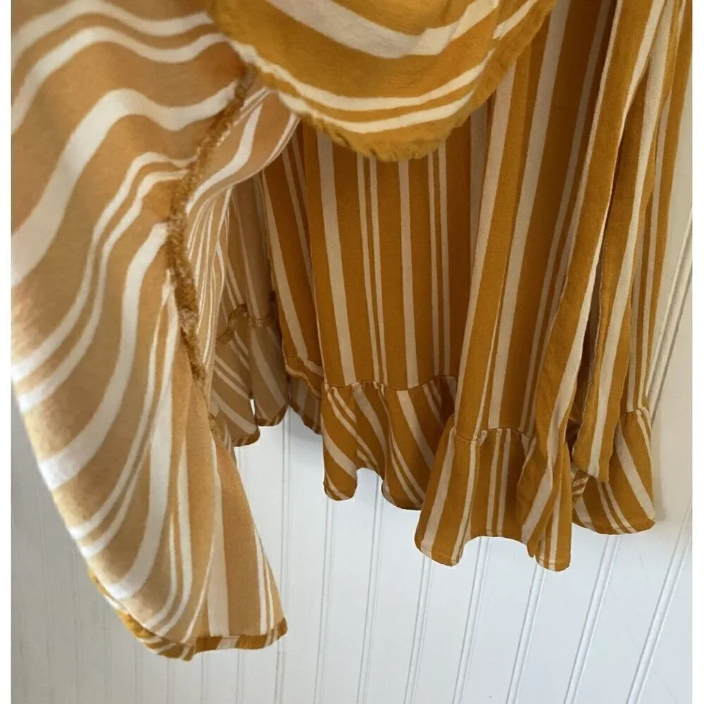 Xhilaration Womens XXL Faux Wrap Sunflower Yellow White Striped Ruffle Hem Dress
